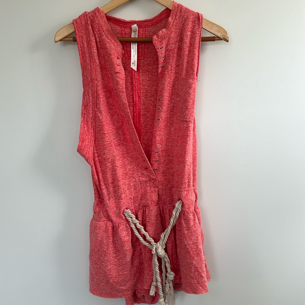 free people movement coral soft linen blend romper